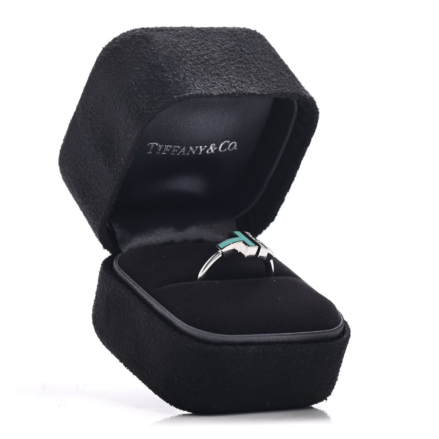 Tiffany 18K White Gold Diamond Turquoise T Wire Ring 54 7 6 of 6