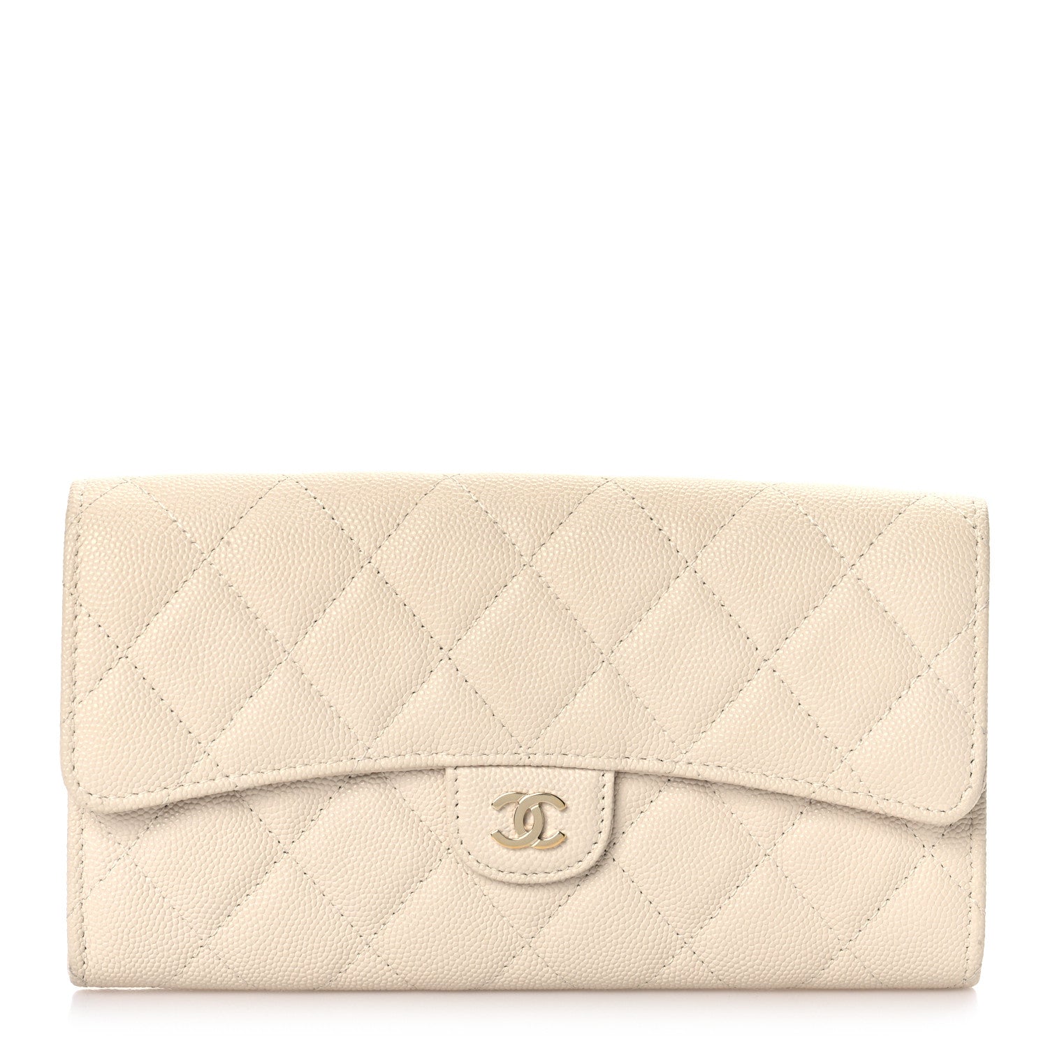 Chanel Caviar Quilted Large Gusset Flap Wallet Beige 1 of 11