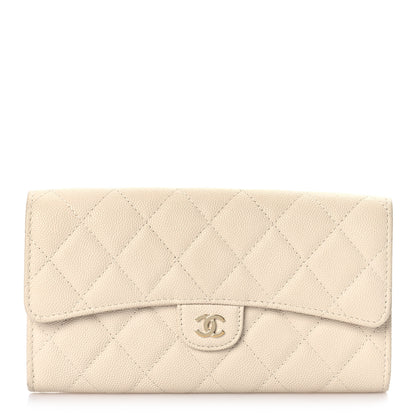 Chanel Caviar Quilted Large Gusset Flap Wallet Beige 1 of 11