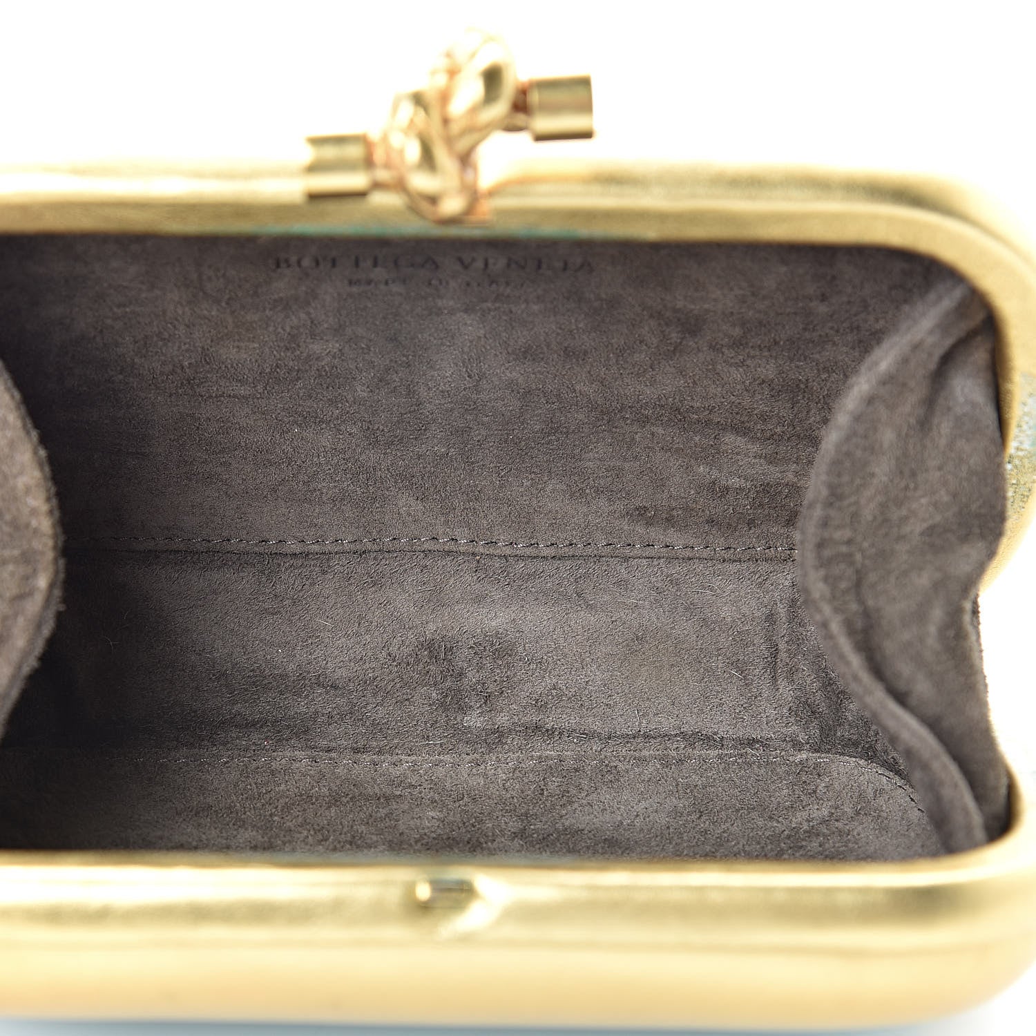 Bottega Veneta Gilded Waxed Leather Knot Clutch Gold Green 5 of 13