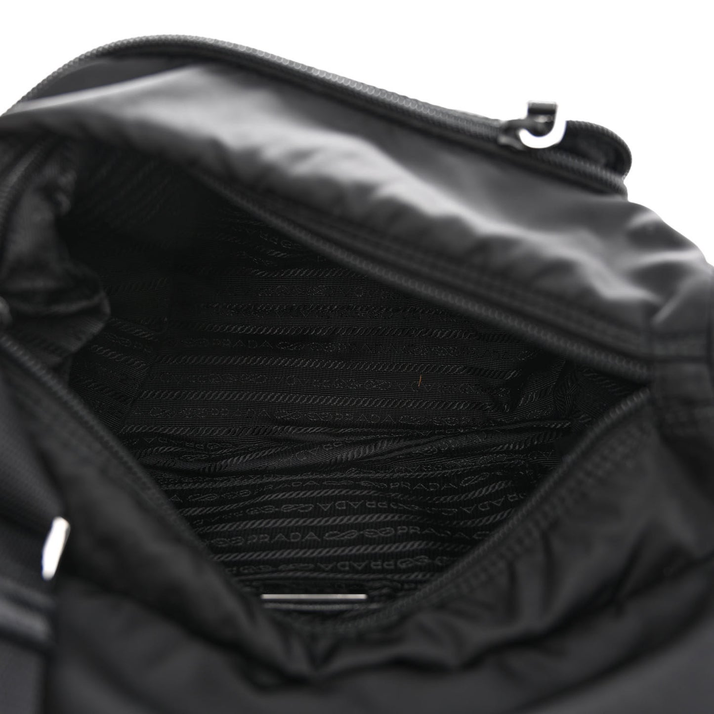 Re-Nylon Vela Saffiano Pocket Double Buckle Messenger Shoulder Bag Black