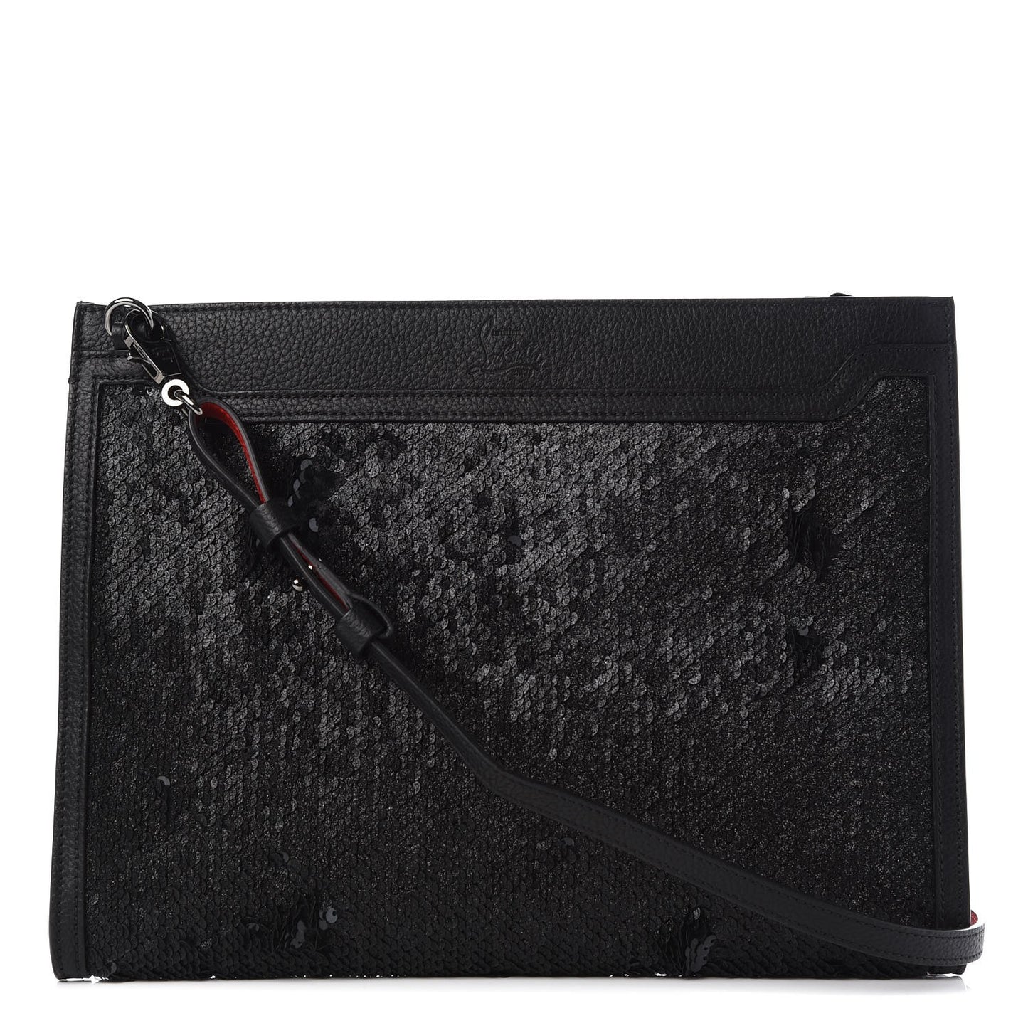 Pailette Calfskin Skypouch Crossbody Clutch Charbon