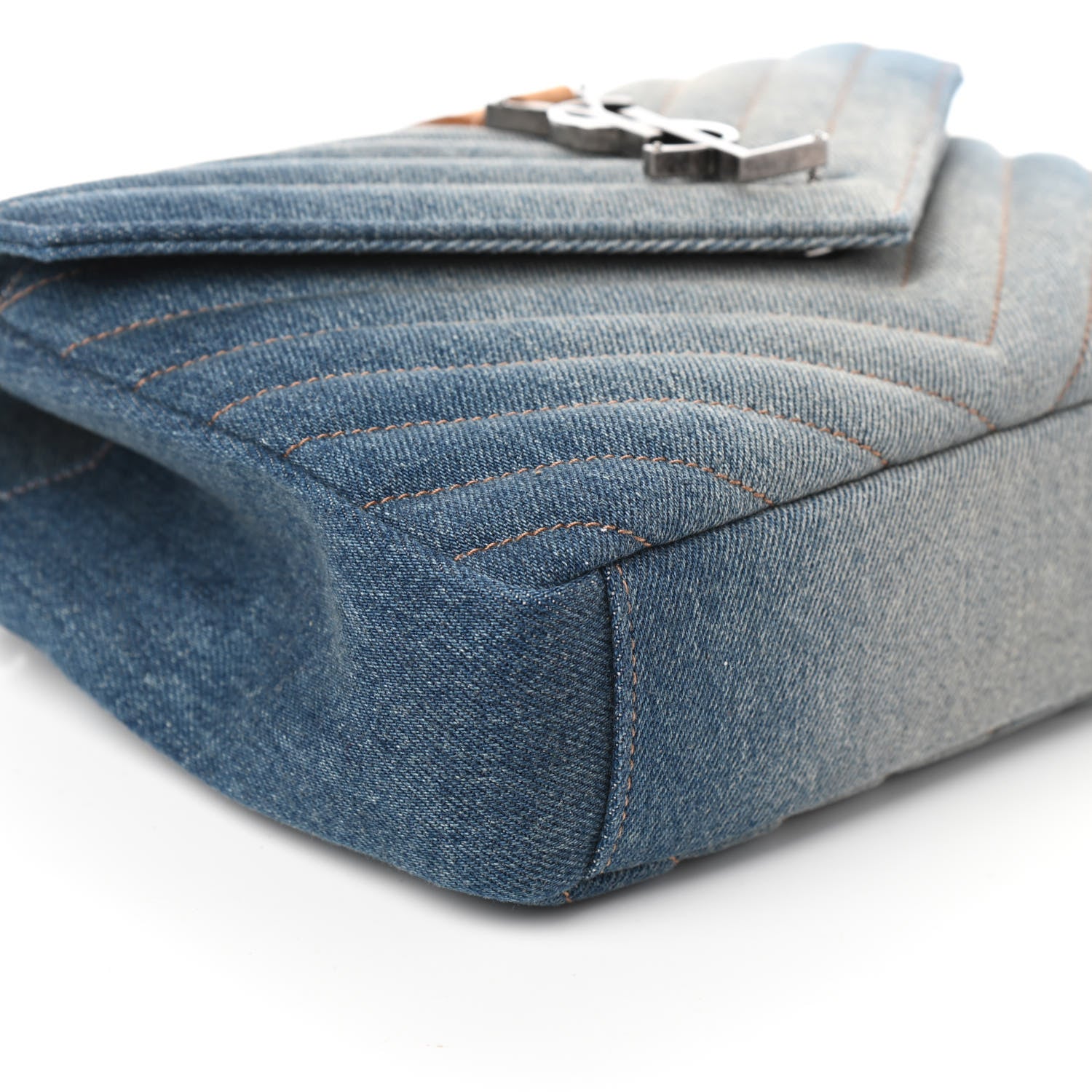 Saint Laurent Washed Denim Matelasse Chevron Monogram Medium College Bag Blue Cinnamon 8 of 10