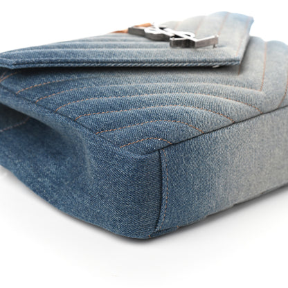 Saint Laurent Washed Denim Matelasse Chevron Monogram Medium College Bag Blue Cinnamon 8 of 10