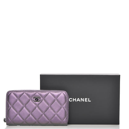 Chanel Iridescent Lambskin Quilted Small Zip Around Wallet Purple 9 of 9