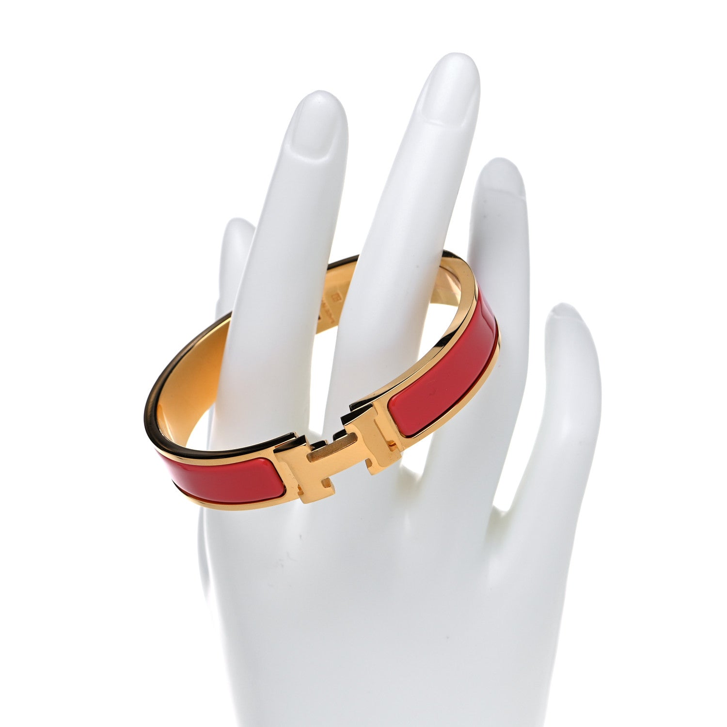 Hermes Enamel Narrow Clic Clac H Bracelet GM Rouge Corail 2 of 6