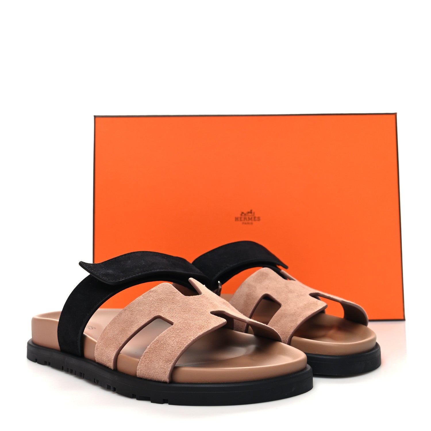 Hermes Suede Goatskin Womens Chypre Sandals 35 Rose Perle Black 9 of 9