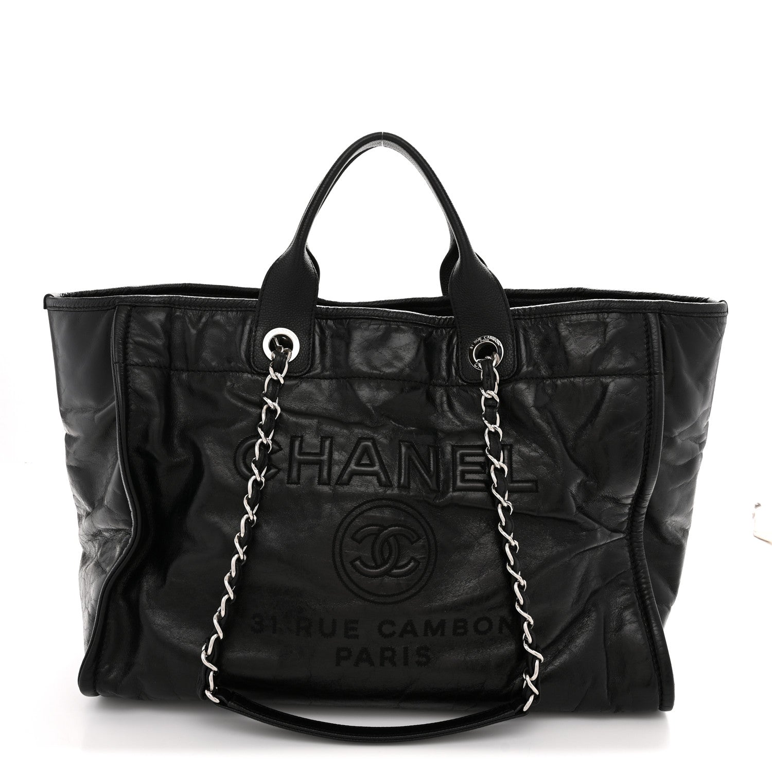 Chanel Glazed Calfskin Medium Deauville Tote Black 1 of 12