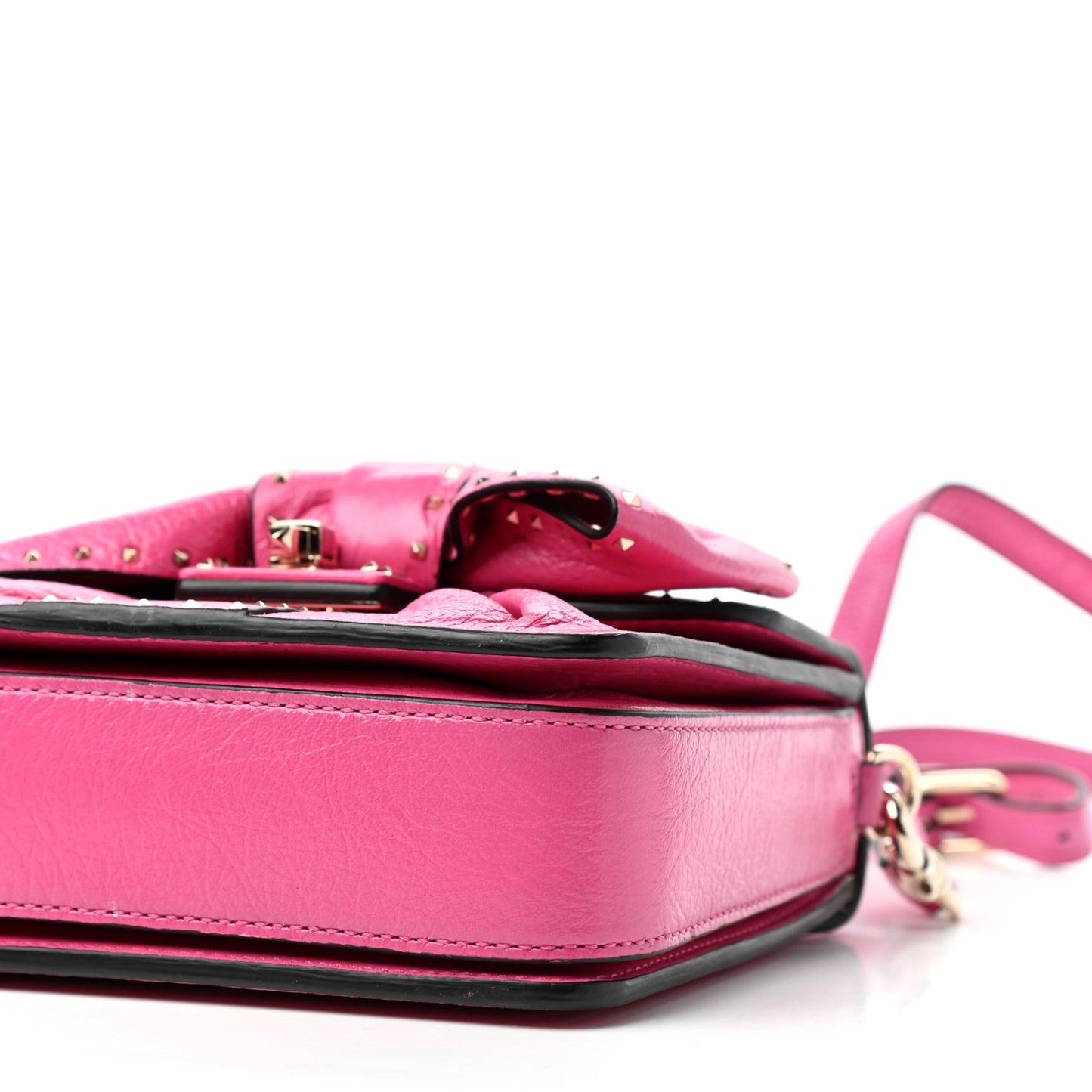 Pebbled Calfskin Rockstud Bow Top Handle Bag Pink Orchid