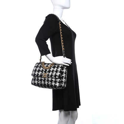 Chanel Tweed Quilted Maxi Chanel 19 Flap Black Ecru White 2 of 10