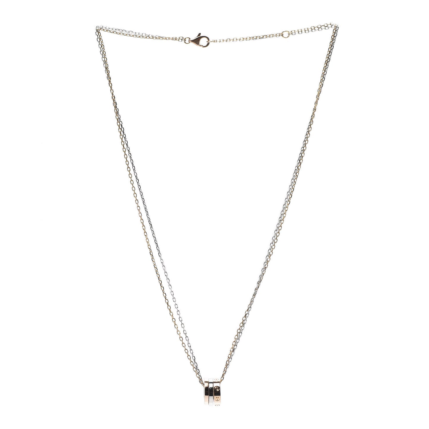 18K White Pink Gold Diamond Three Ring LOVE Pendant Necklace
