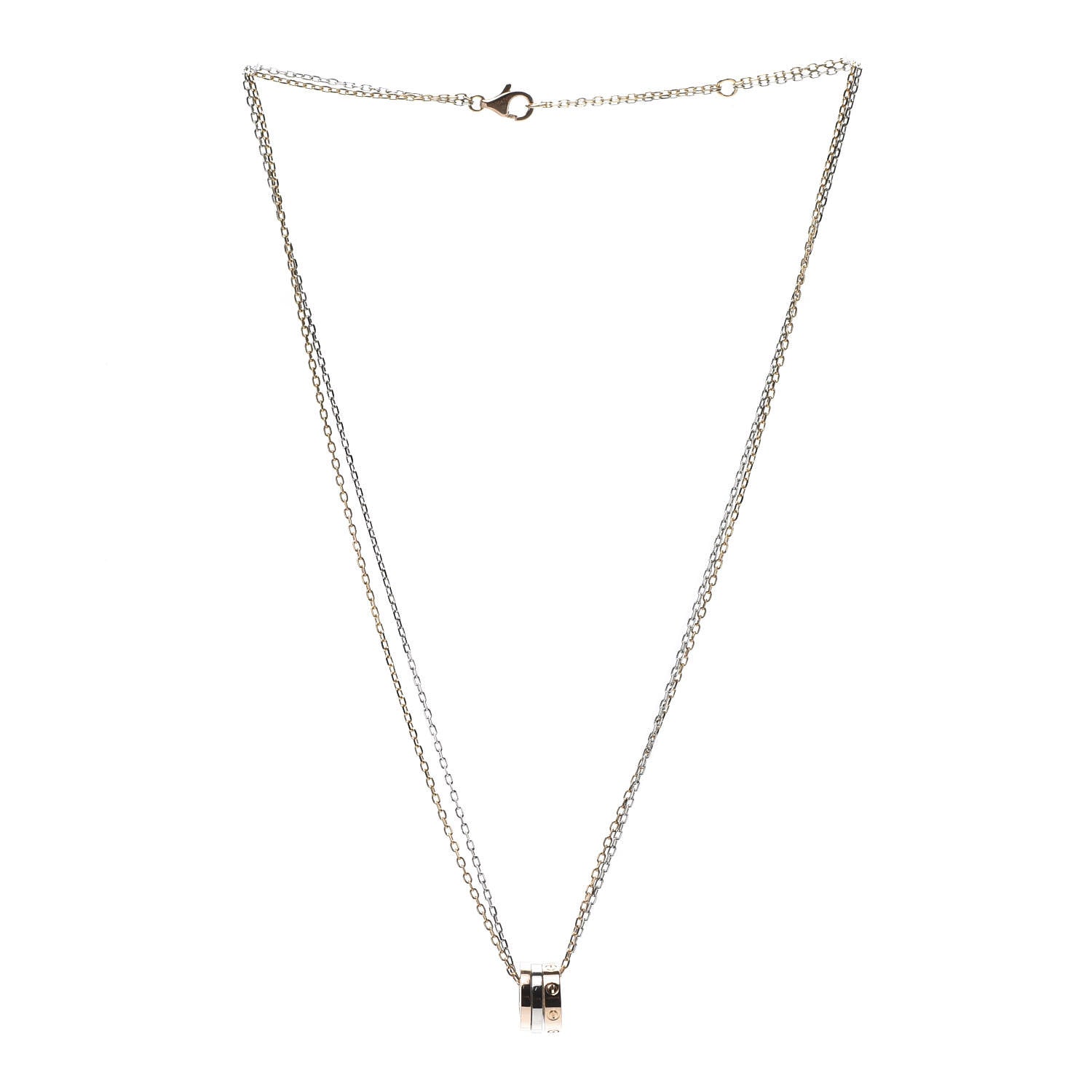 Cartier 18K White Pink Gold Diamond Three Ring LOVE Pendant Necklace 3 of 9