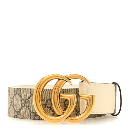 Gucci GG Supreme Monogram Matte Plutone Calfskin Double G 40mm Belt 95 38 Beige Ebony Mystic White 1 of 6