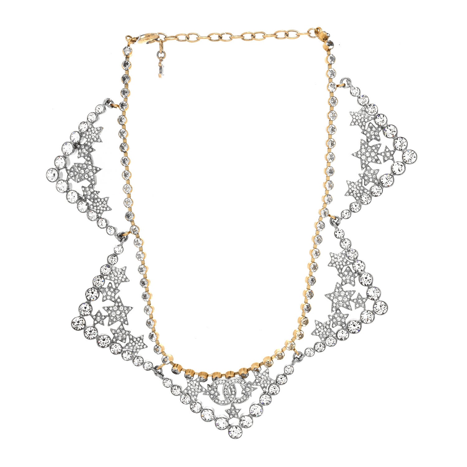 Chanel Crystal CC Star Necklace Gold Silver 3 of 5