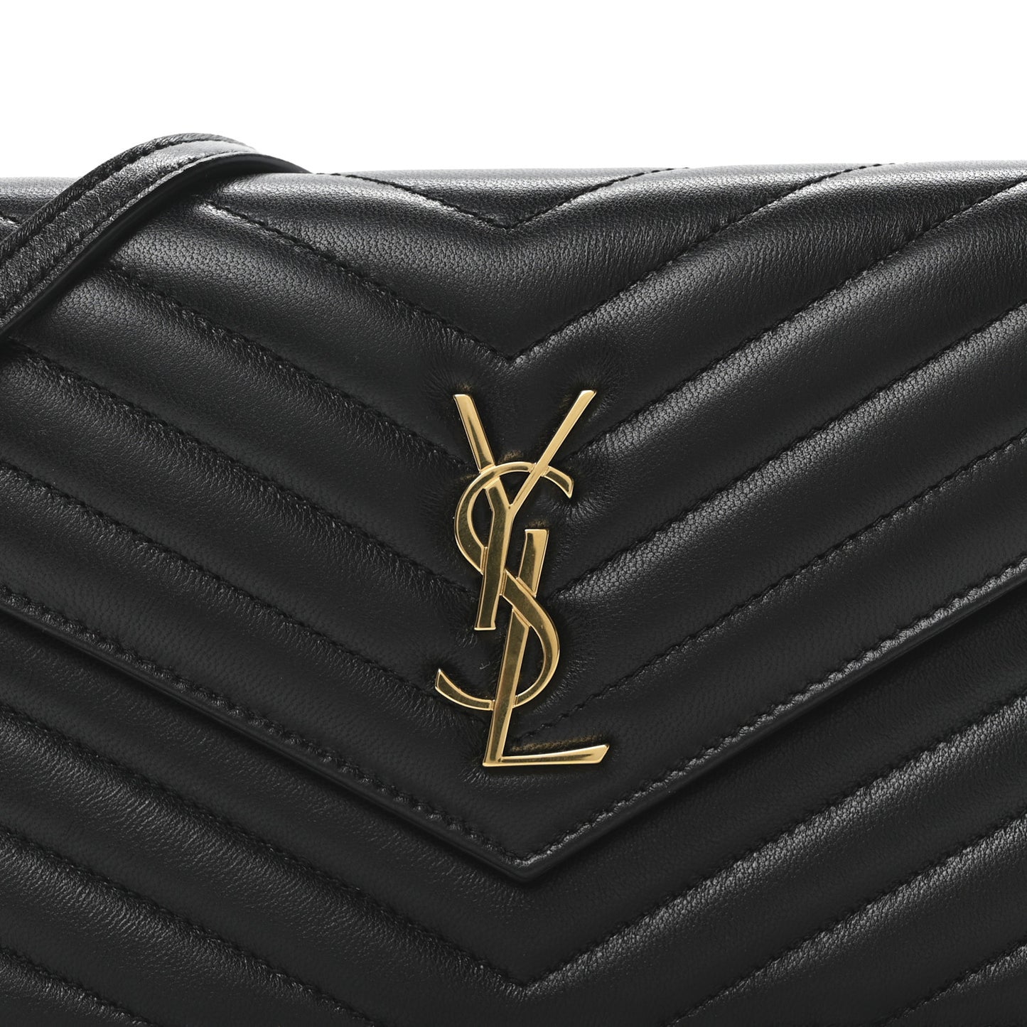 Calfskin Matelasse Chevron Monogram Envelope Chain Wallet Black