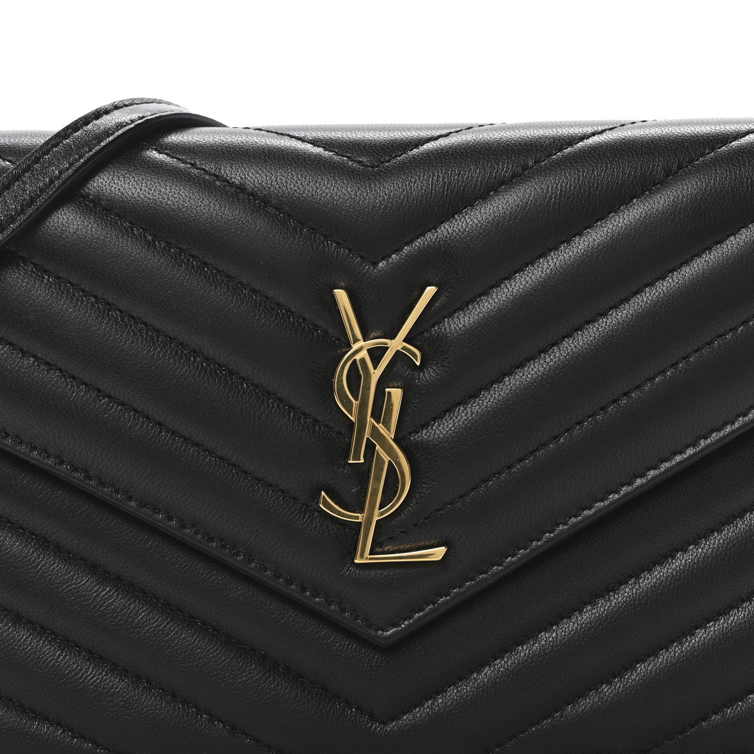 Saint Laurent Calfskin Matelasse Chevron Monogram Envelope Chain Wallet Black 8 of 10