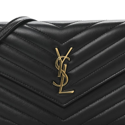 Saint Laurent Calfskin Matelasse Chevron Monogram Envelope Chain Wallet Black 8 of 10