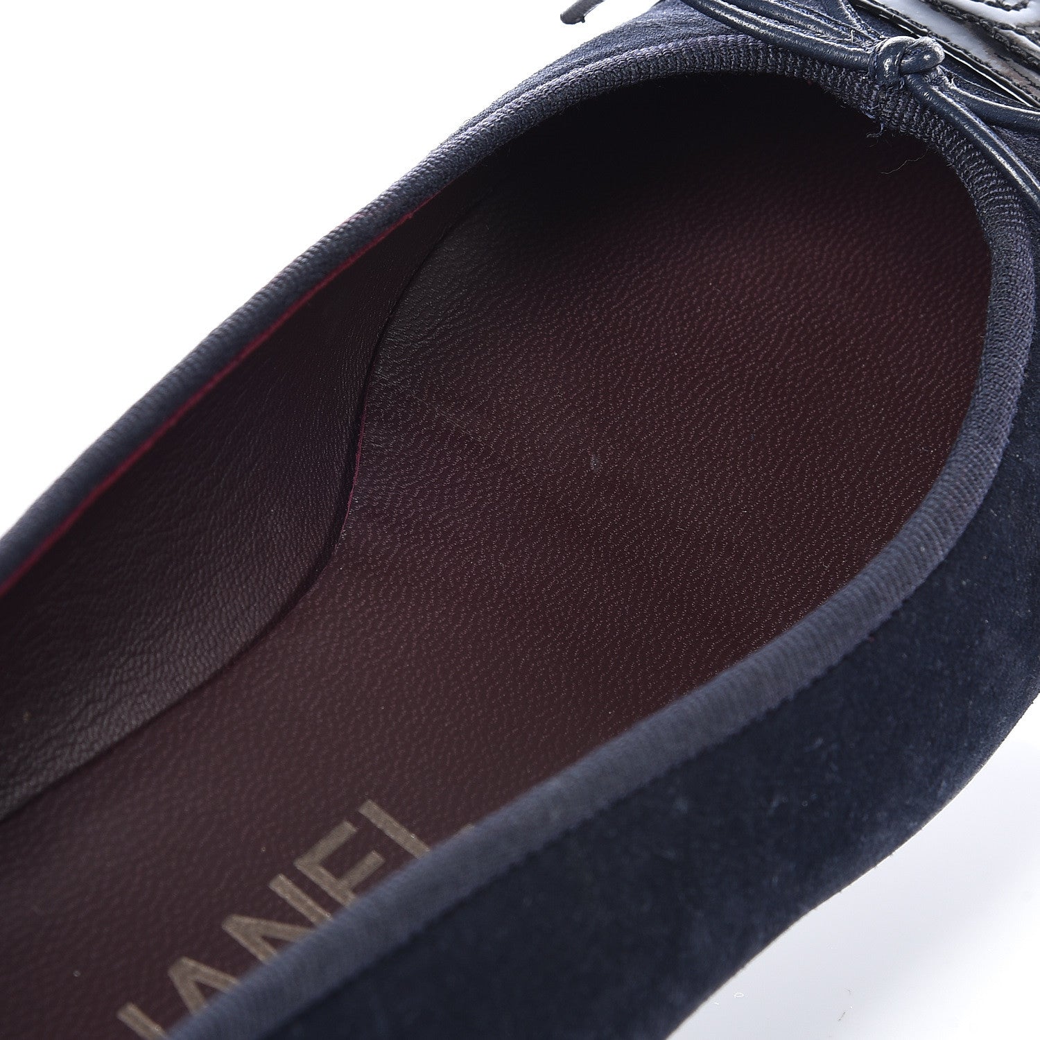Chanel Suede Patent Cap Toe CC Ballerina Flats 35 Marine Black 9 of 11