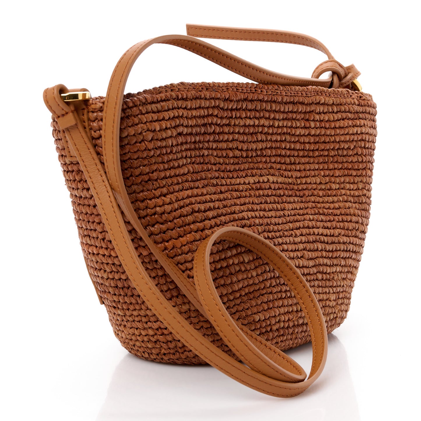 Calfskin Raffia Slit Pochette Bag Honey Gold