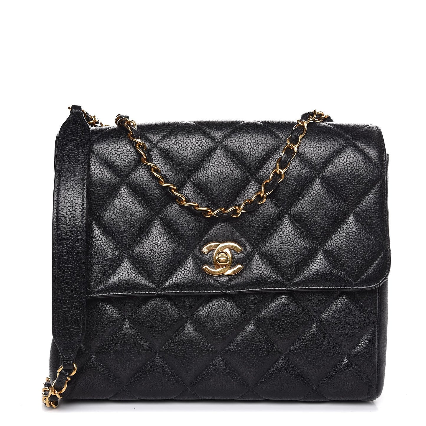 Caviar Quilted Medium Flap Shoulder Bag Black