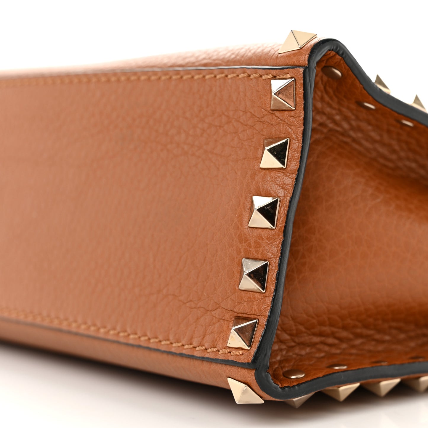 Pebbled Calfskin Small Rockstud Single Handle Flap Bag Light Cuir