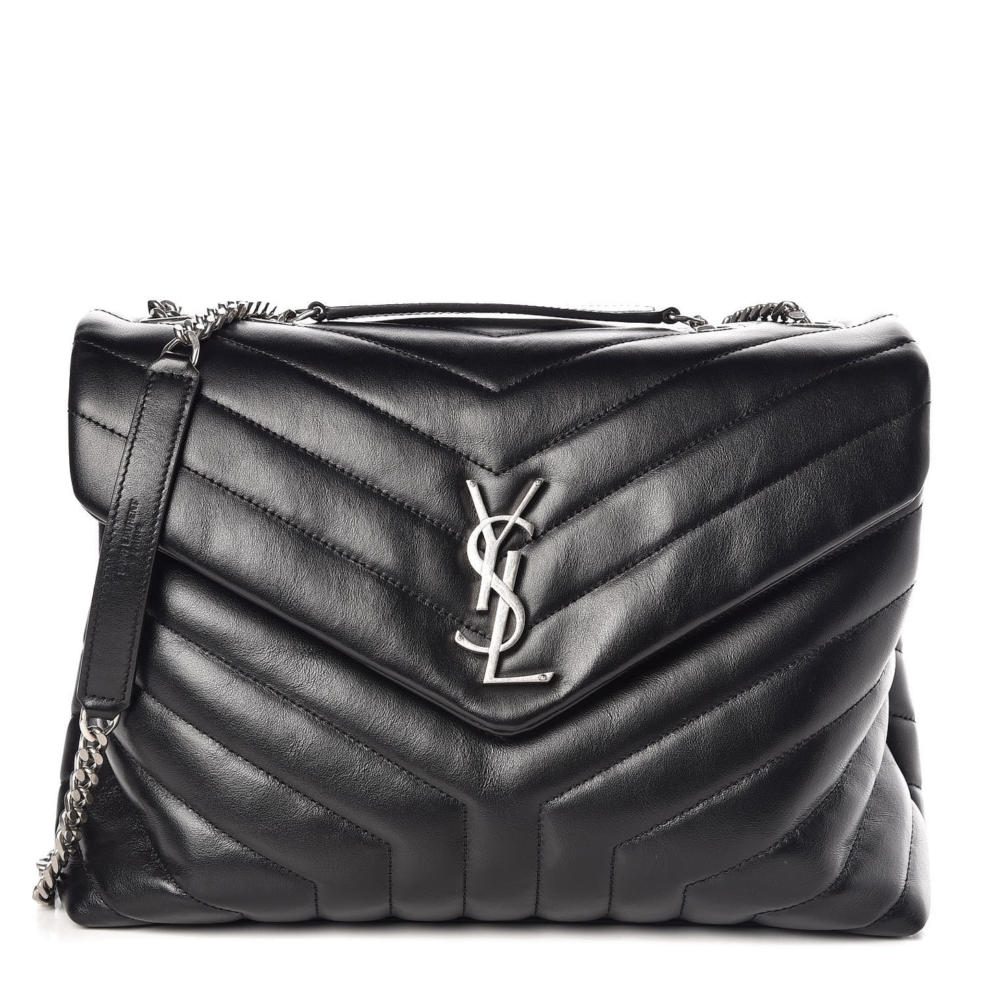 Calfskin Y Quilted Monogram Medium Loulou Chain Satchel Black