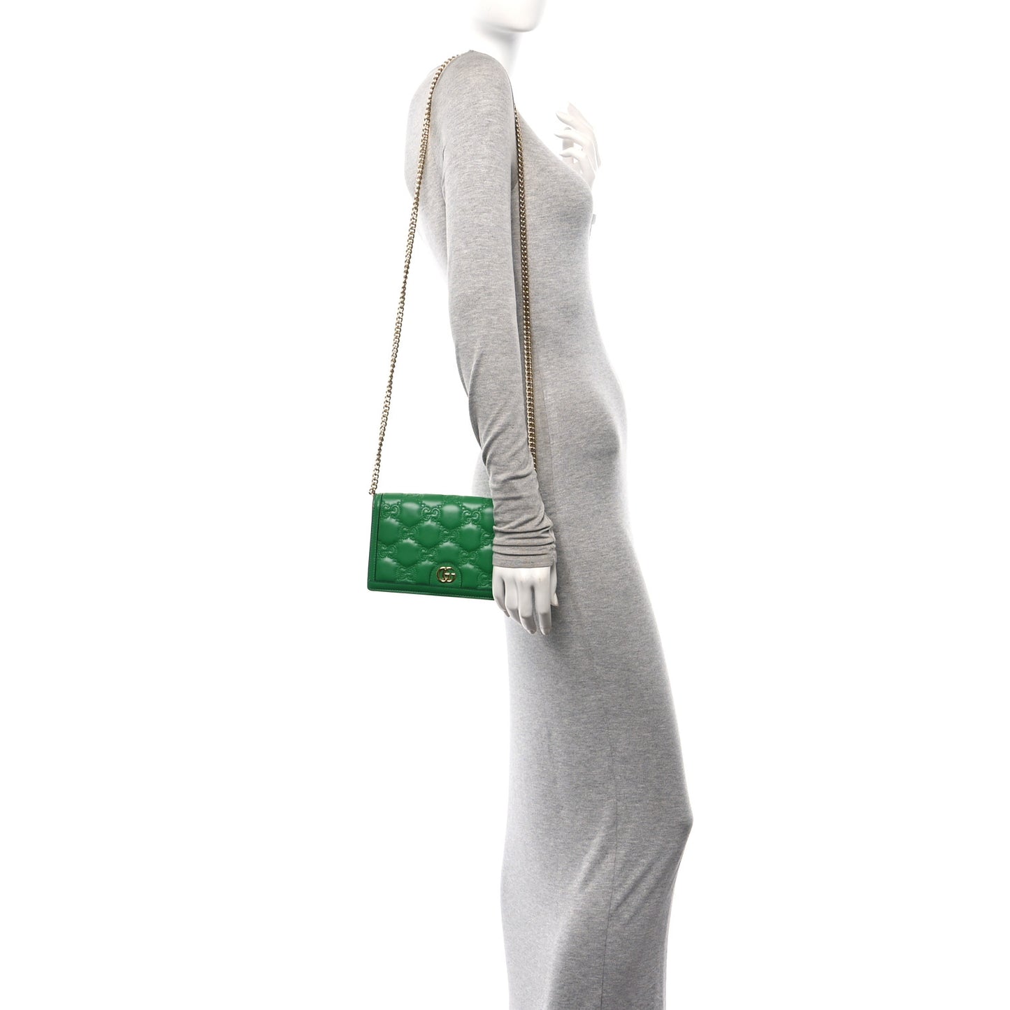 Calfskin GG Matelasse Chain Wallet Spring Green