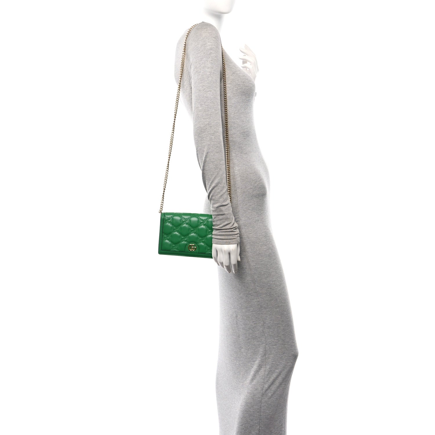 Gucci Calfskin GG Matelasse Chain Wallet Spring Green 2 of 11