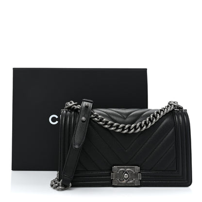 Chanel Caviar Chevron Quilted Medium Boy Flap Black 10 of 10