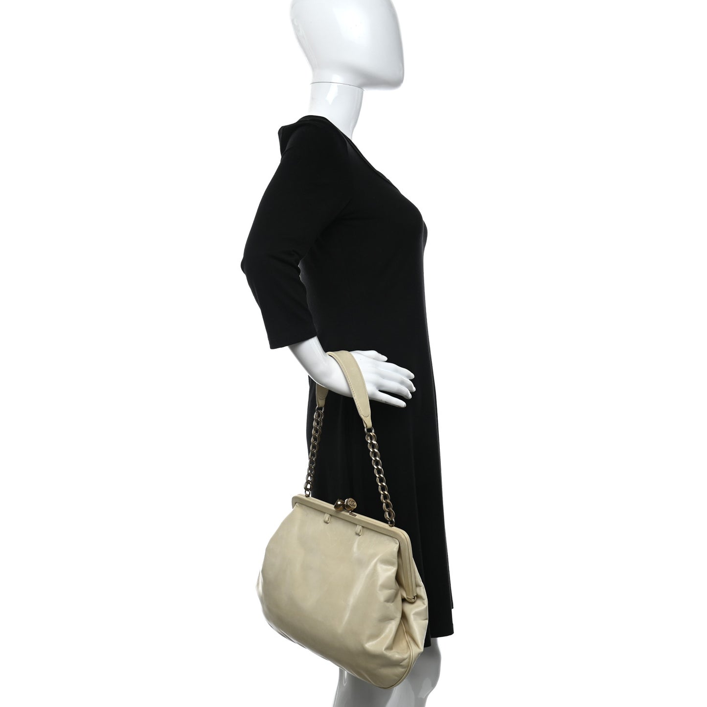 Glazed Calfskin Kisslock Frame Bag Beige