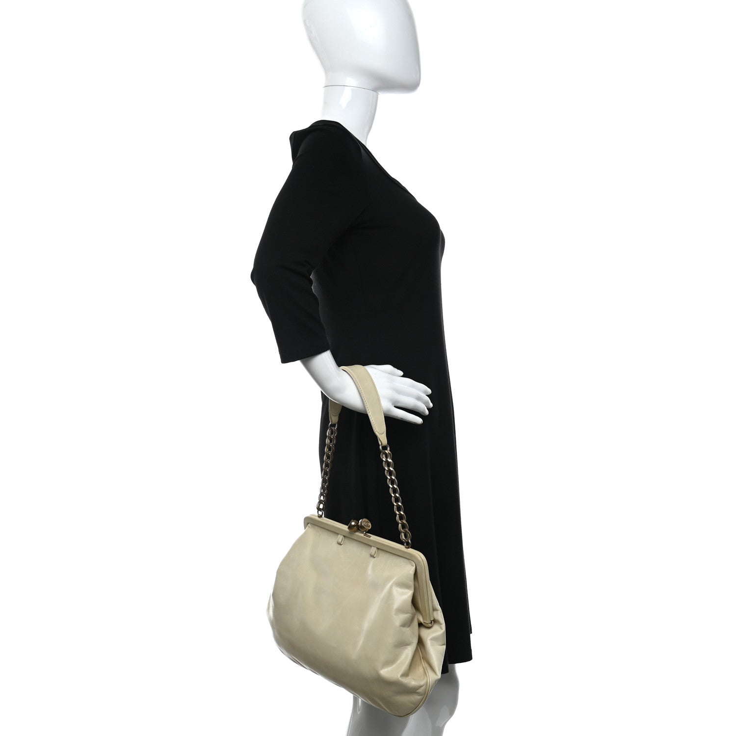 Chanel Glazed Calfskin Kisslock Frame Bag Beige 2 of 11