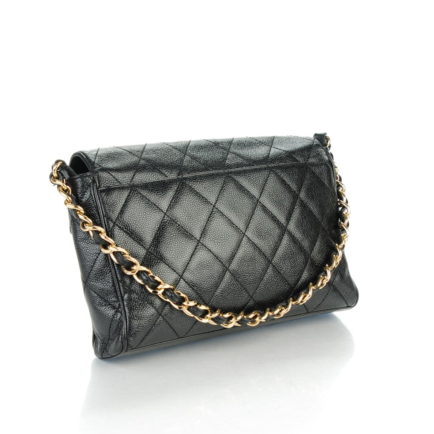 Caviar Quilted Flap Shoulder Bag Black