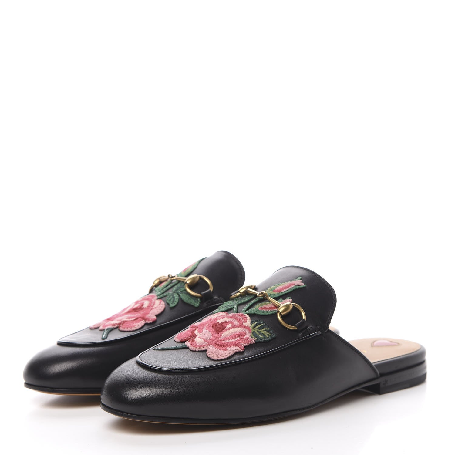Gucci Calfskin Flower Embroidered Princetown Slippers 39 Black 3 of 9