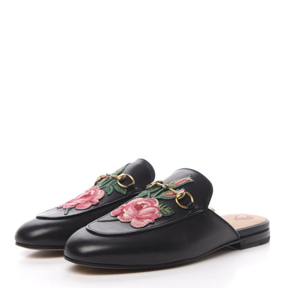 Gucci Calfskin Flower Embroidered Princetown Slippers 39 Black 3 of 9