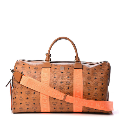 MCM Visetos Large Traveler Weekender Bag Cognac Neon Orange 1 of 20