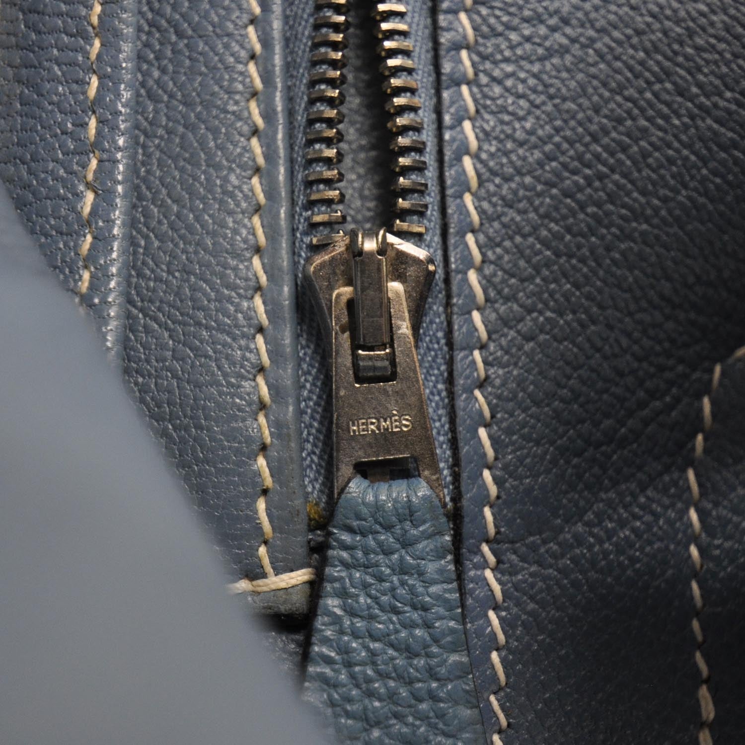 Hermes Togo Leather BIRKIN 35 Blue Jean Tote Bag 9 of 10