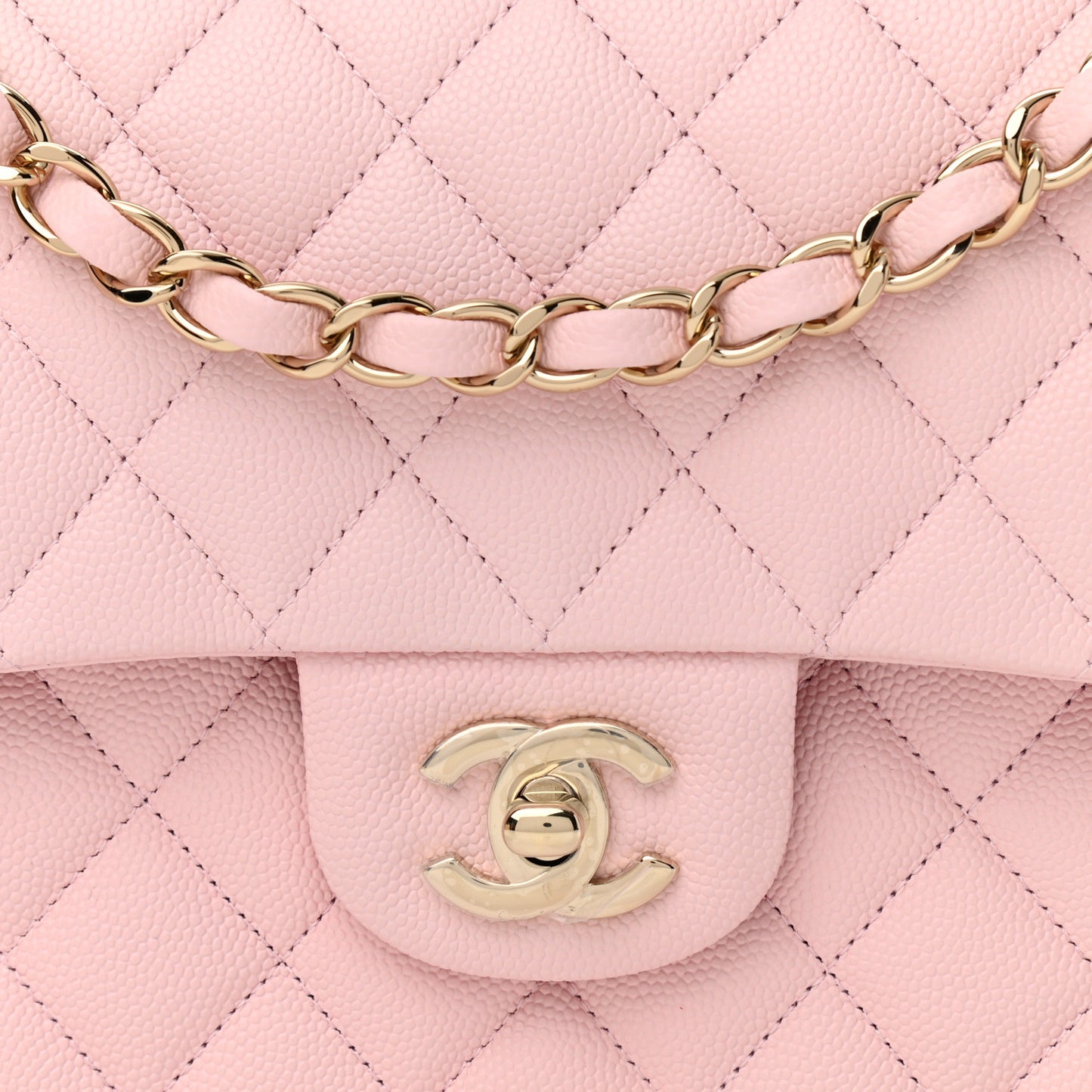Caviar Quilted Medium Double Flap Light Pink