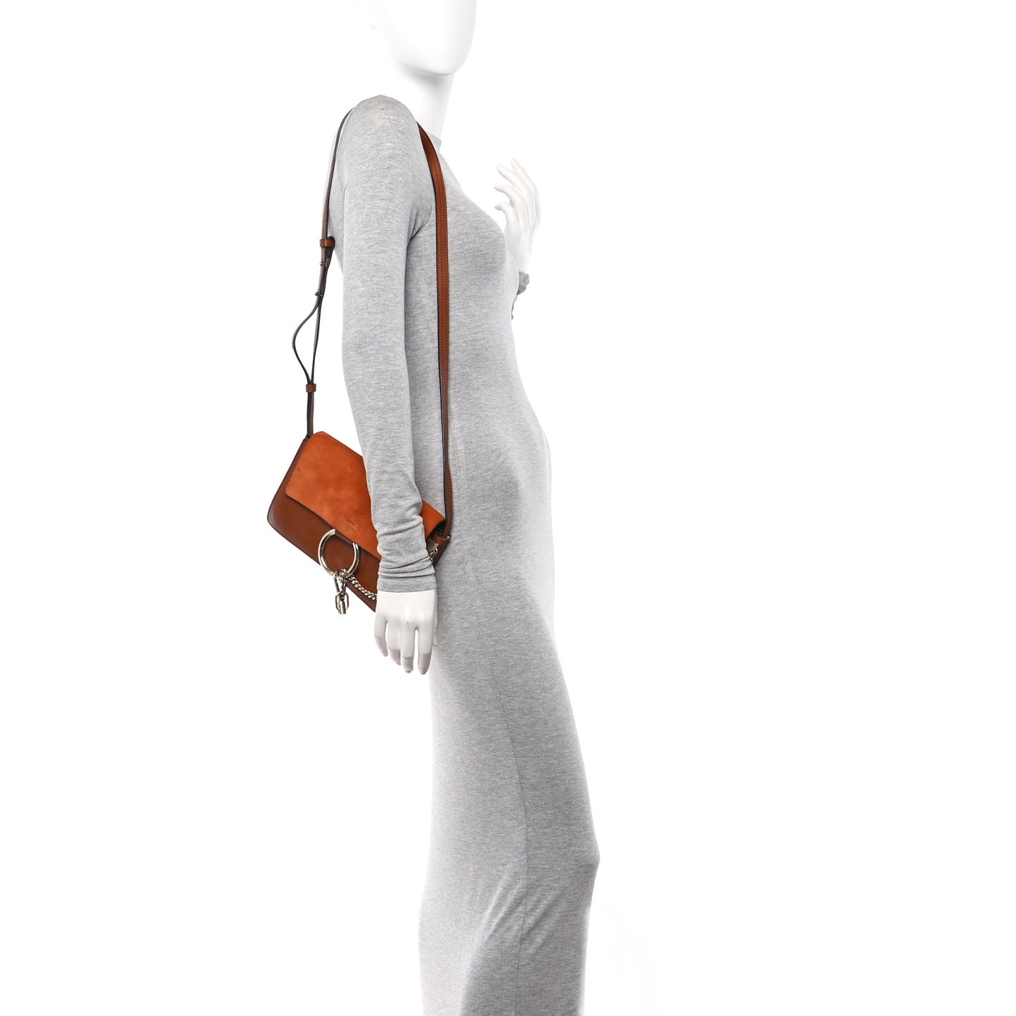 Suede Calfskin Small Faye Shoulder Bag Tobacco