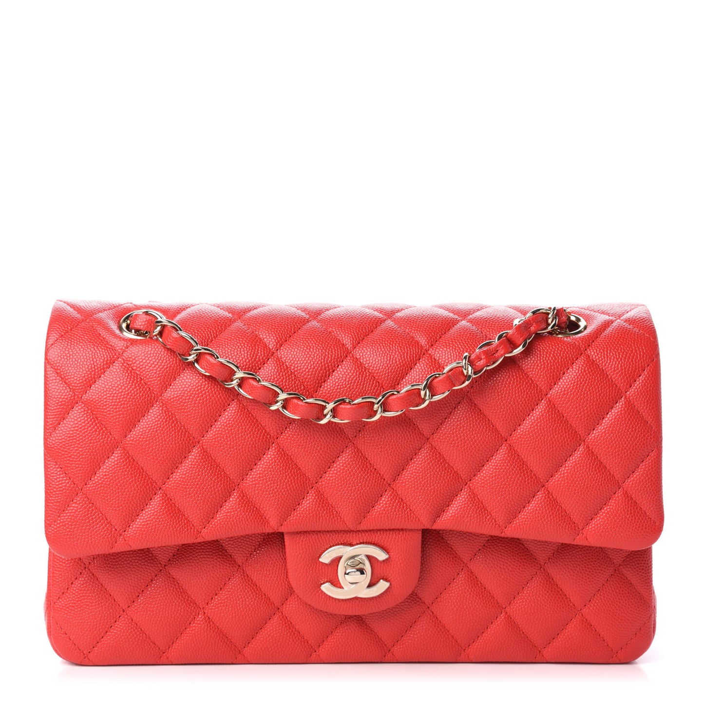 Caviar Quilted Medium Double Flap Red