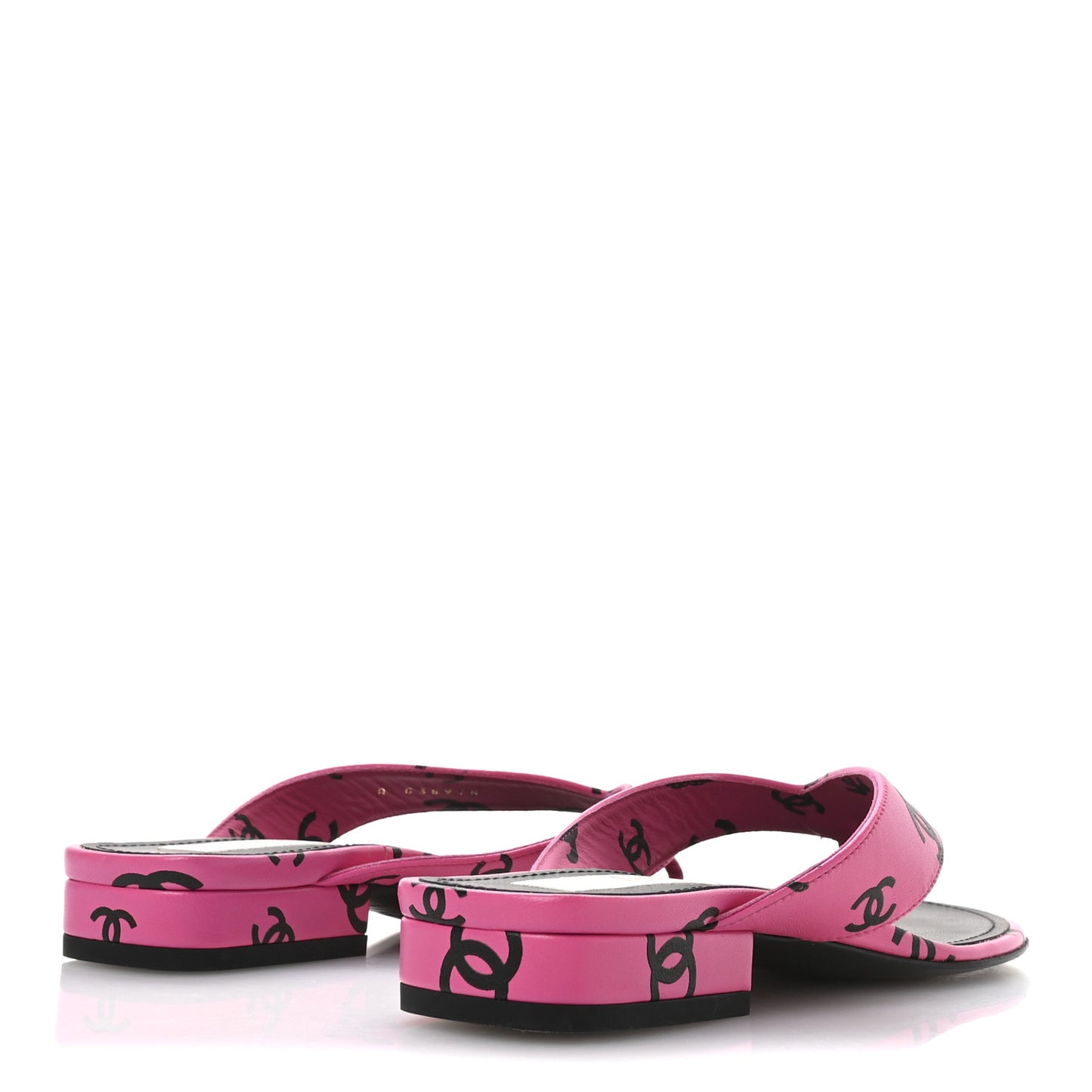 Lambskin Printed Coco Beach Thong Sandals 37.5 Dark Pink Black