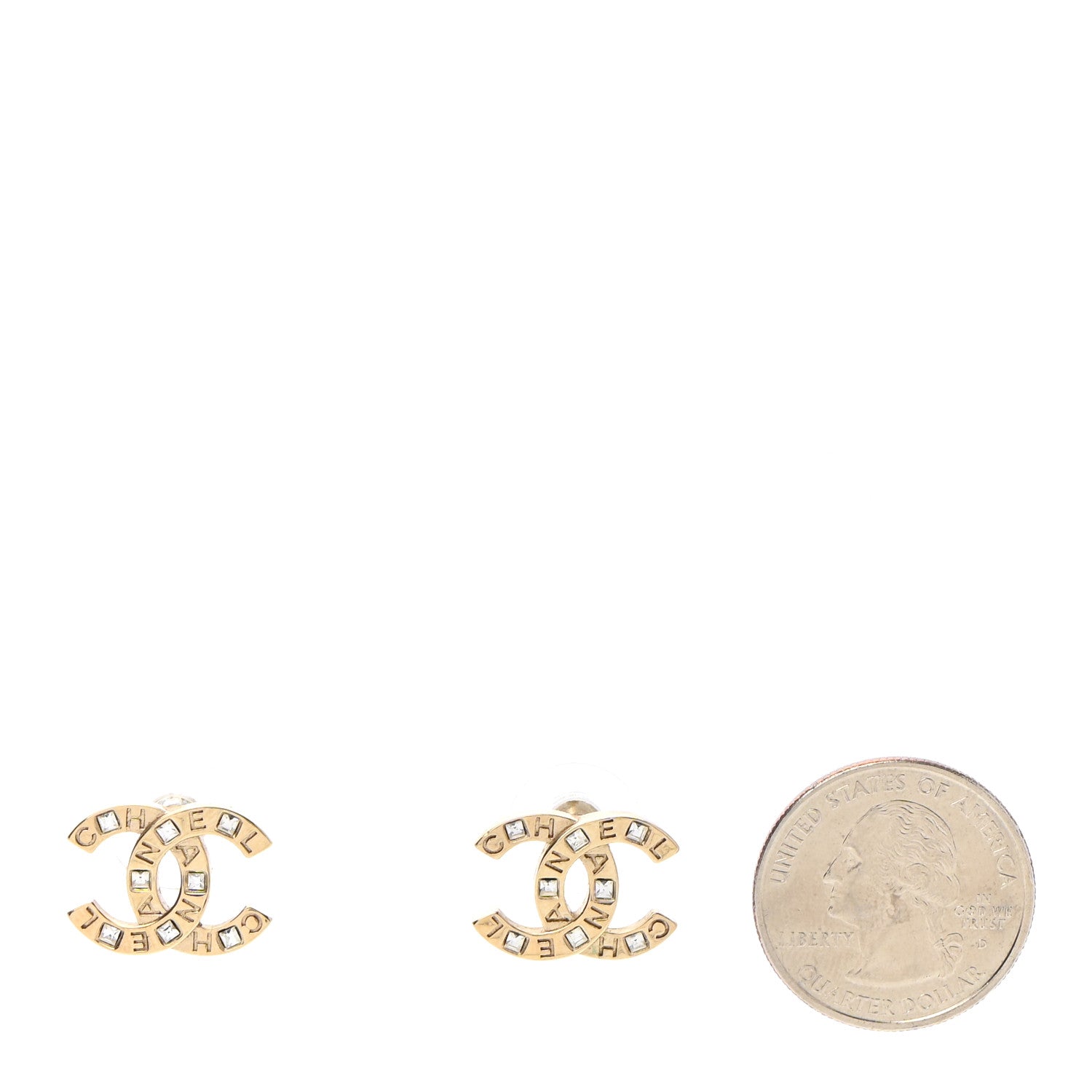 Chanel Crystal Metal CC Paris Button Stud Earrings Gold 2 of 5