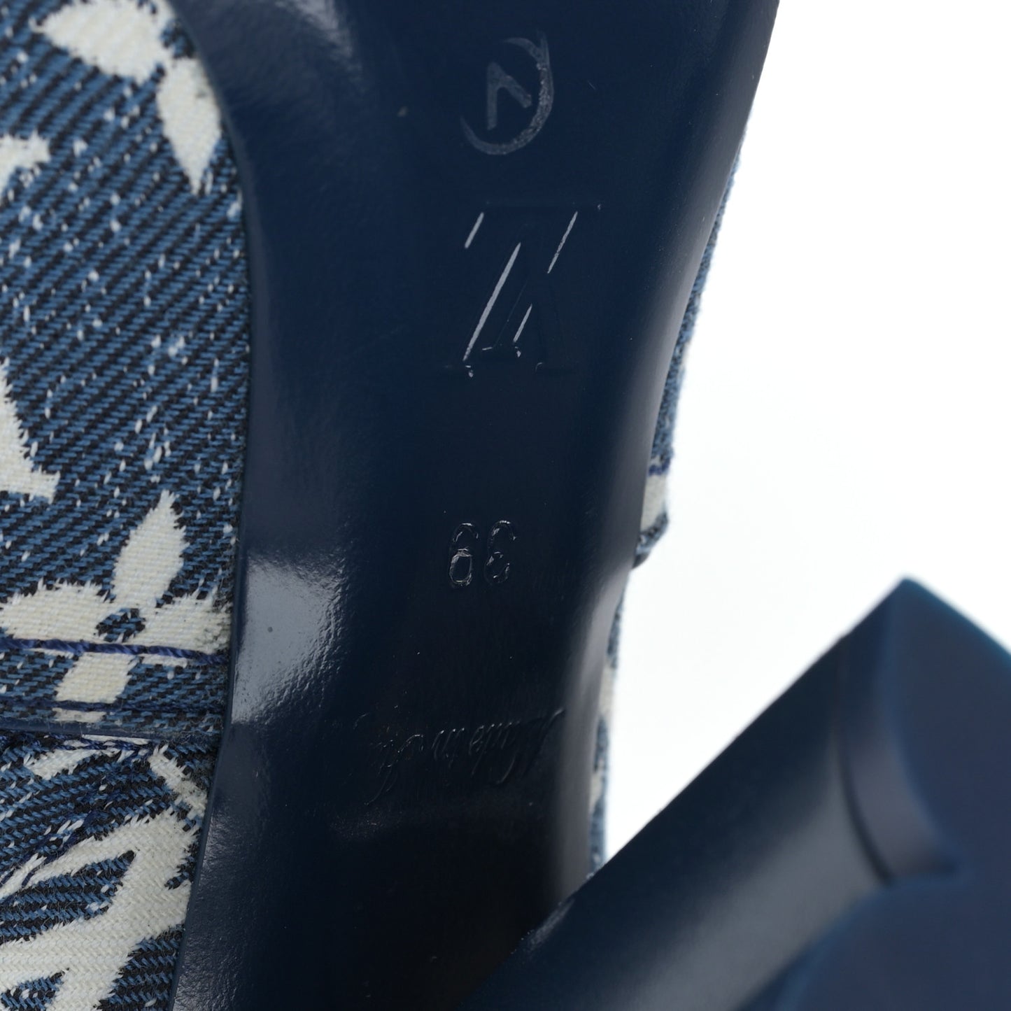 Denim Monogram Silhouette Ankle Boots 39 Navy Blue