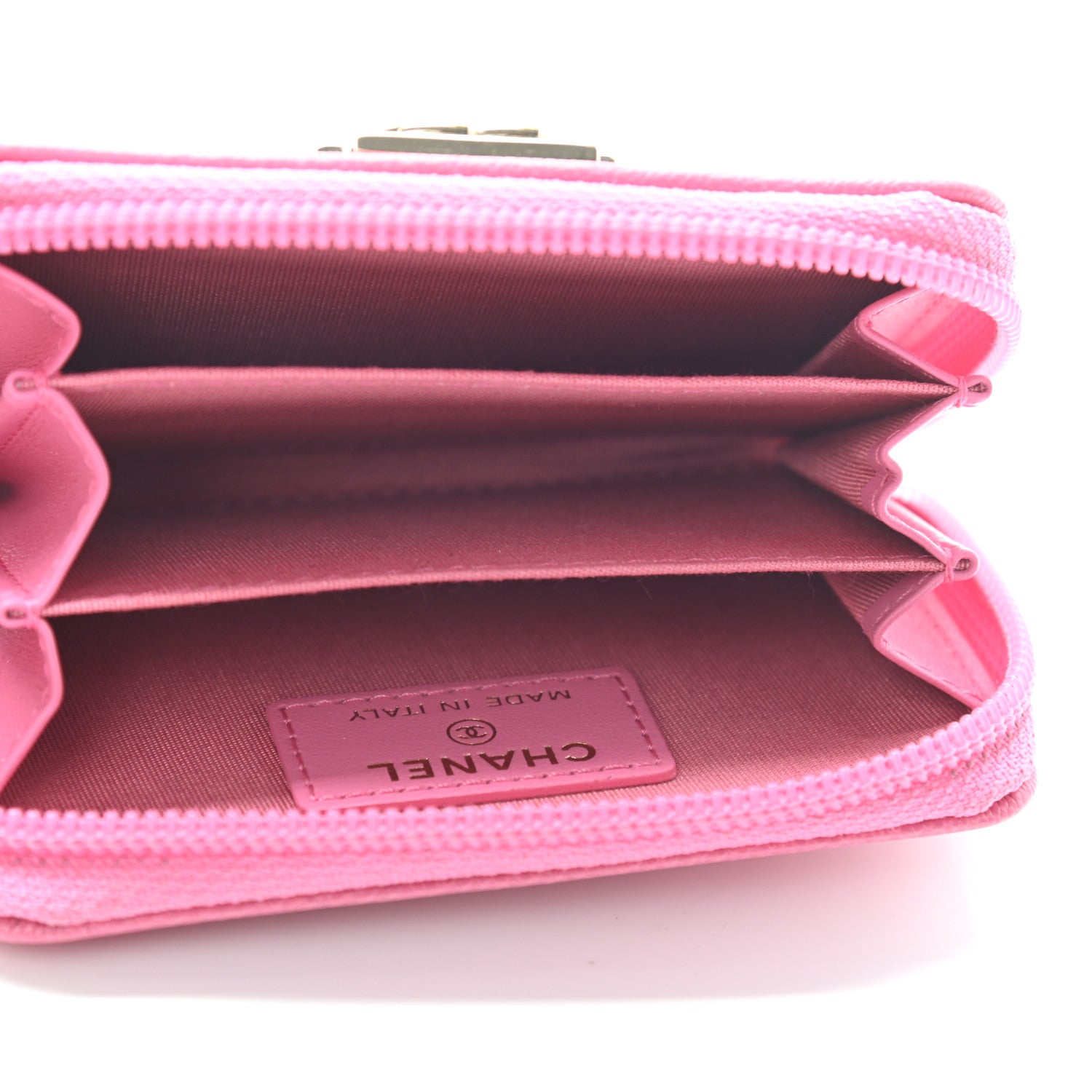 Chanel Caviar Chevron Quilted Boy Zip Around Coin Purse Wallet Dark Pink 5 of 7