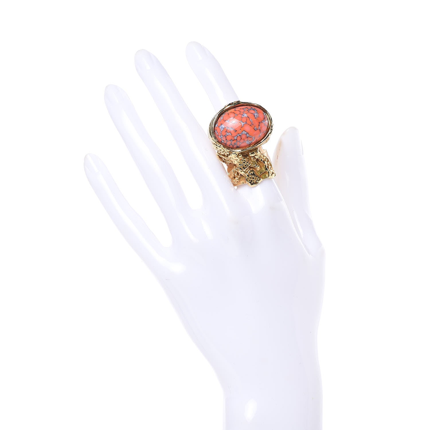 Saint Laurent Glass Cabochon Arty Ovale Ring 7 Gold Coral 2 of 5