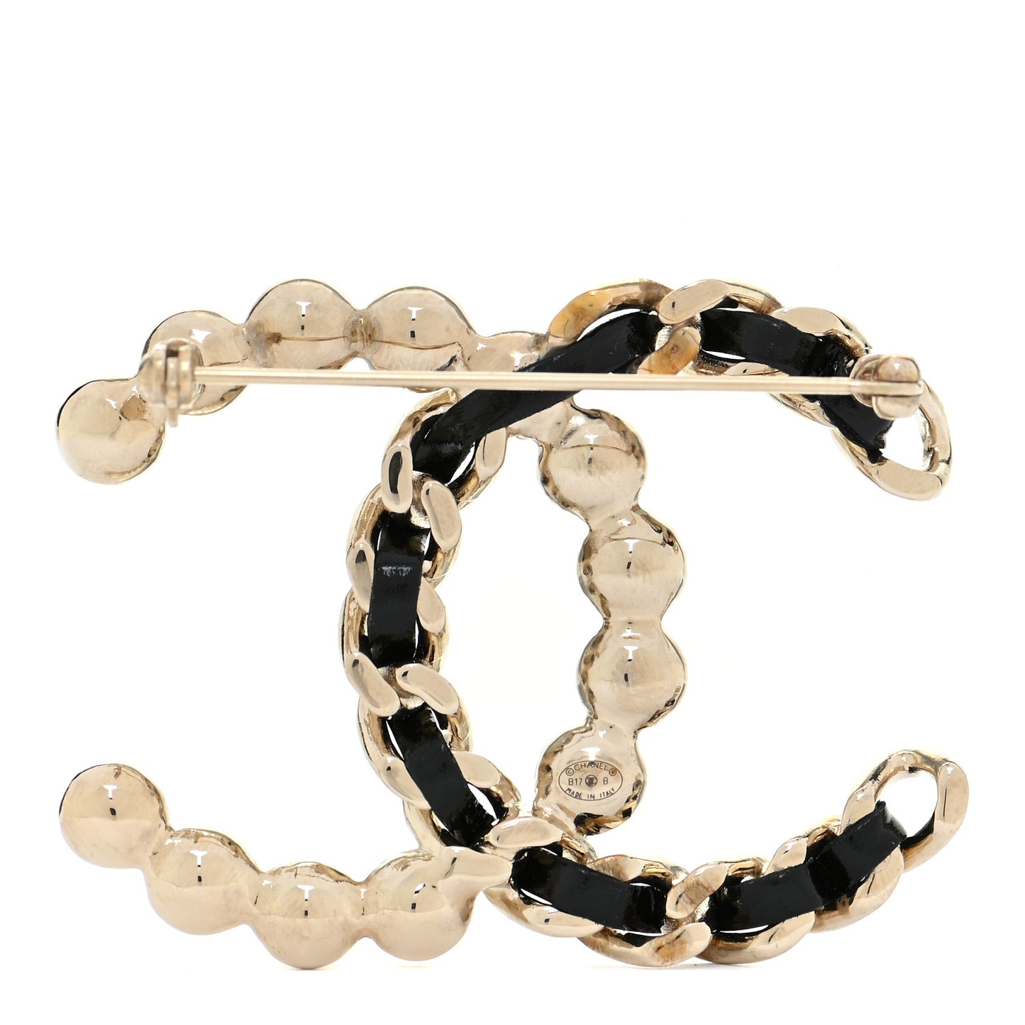 Lambskin Pearl CC Chain Brooch Black Gold