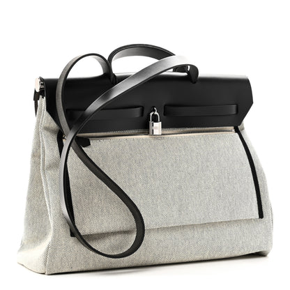 Hermes Vache Hunter Toile H Pegase Pop Herbag Zip Retourne 39 MM Bleu Indigo Ecru Black 4 of 12