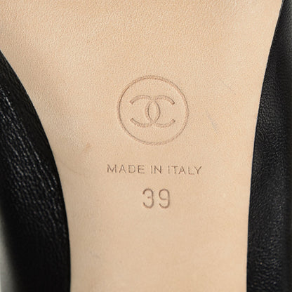 Chanel Lambskin Elastic Patent Cap Toe Pumps 39 Black 6 of 8