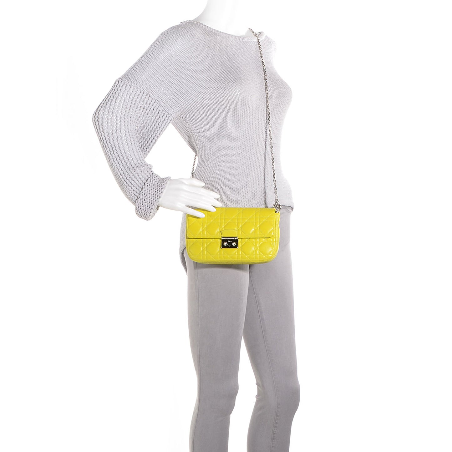 Lambskin Cannage Miss Dior Promenade Pouch Vert Acide