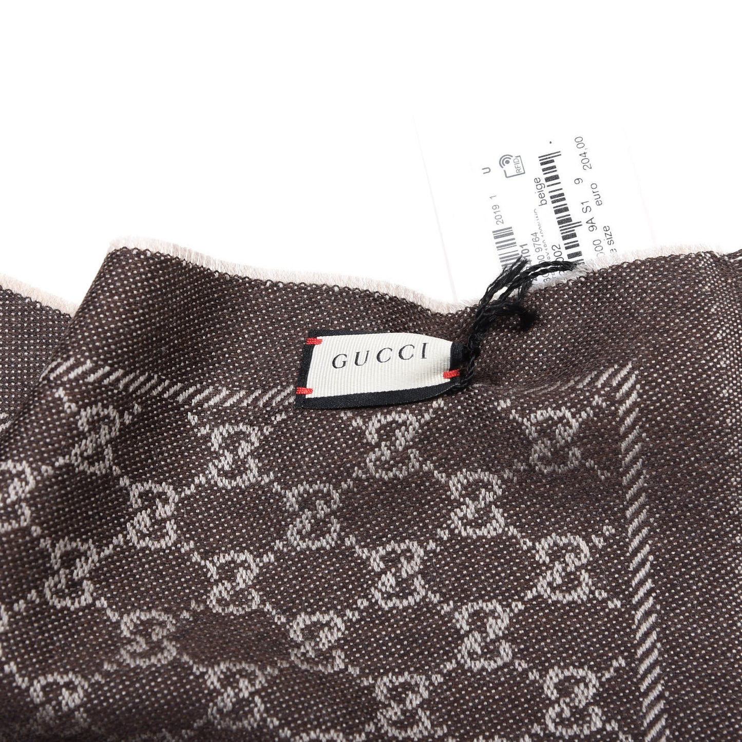 Wool GG Monogram Reversible New Sten Fringe Scarf Beige Dark Brown