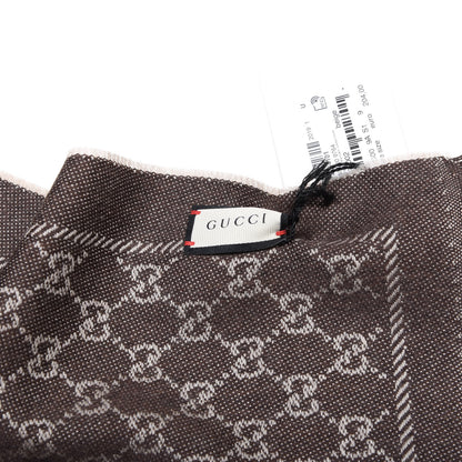 Gucci Wool GG Monogram Reversible New Sten Fringe Scarf Beige Dark Brown 4 of 4